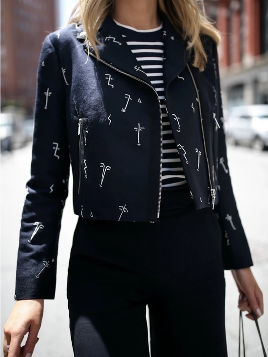 Jason Wu Jackets & Blazers - Jason Wu Navy Cropped Embroidered Moto Jacket